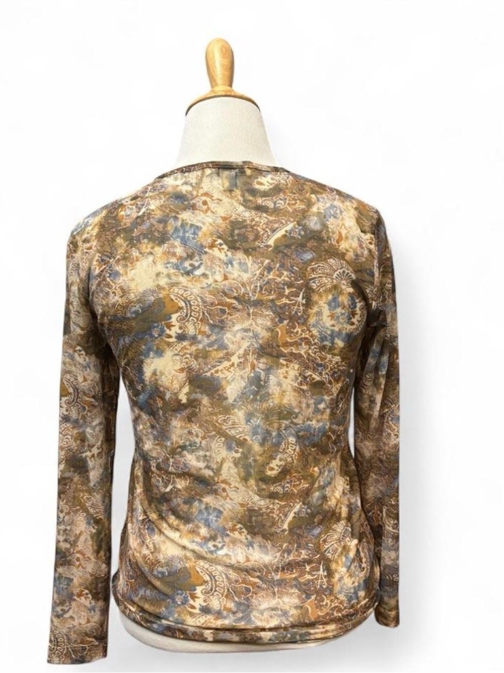 Vintage 90s Long Sleeve Sheer Mesh Top Medium Burnout Paisley Fairy Grunge - Picture 2 of 7